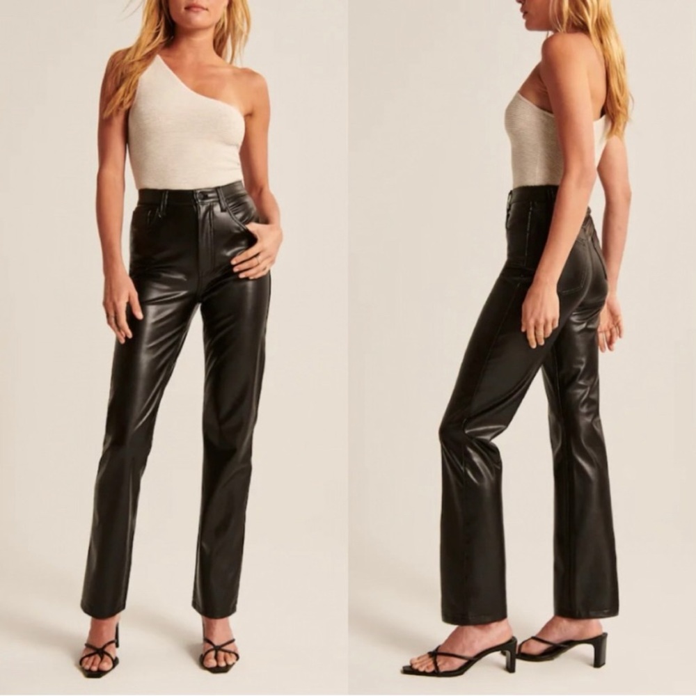 Abercrombie Curve Love Faux Leather 90s Straight Ultra High Rise Pants